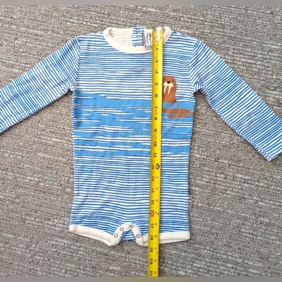 🎈Blue Striped Baby (12-18 Months) Long-Sleeve Onesie w/Snaps and Walrus Design - Picture 7 of 13
